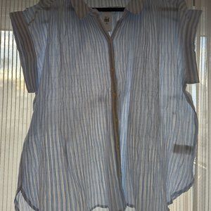 Old Navy Blue and White Striped Camp Shirt with Rolled Sleeve 2X